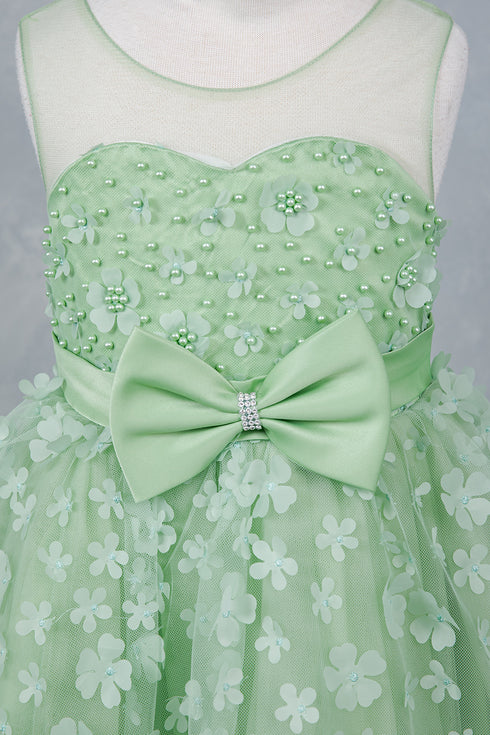 Girls Illusion Princess Top 3D Flower High Low Skirt Flower Girl Dress 2-12